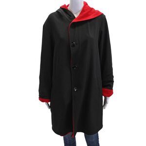 Dominic Bellissimo Womens Button Front Reversible Hooded Jacket Black Red Large